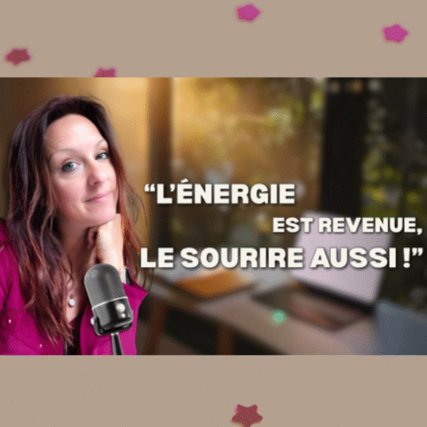Post LinkedIn de Julie Borel, copywriter, avec une accroche émotionnelle "L’énergie est revenue, le sourire aussi !" illustrant ses compétences en rédaction persuasive.